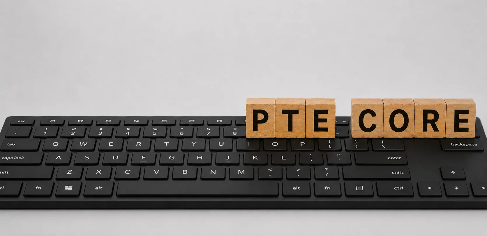 PTE Core logo with a keyboard for writing section.